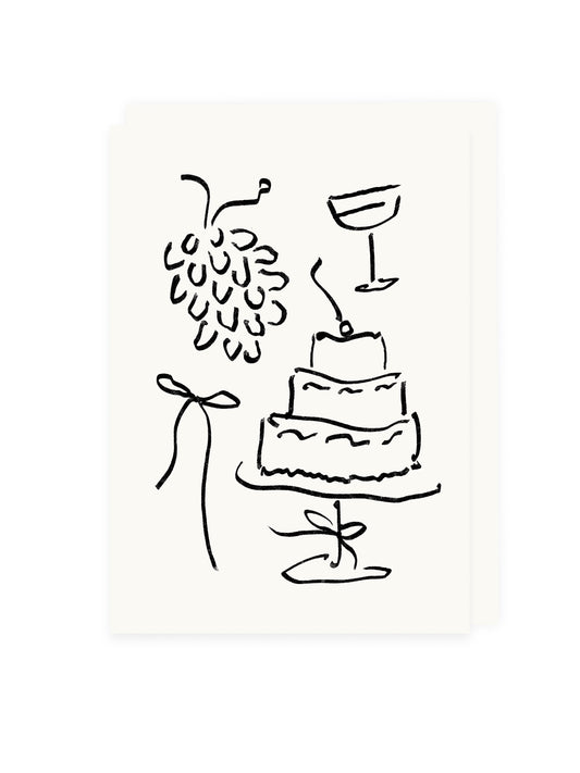 Klappkarte Trauben und Torte (Risographie)